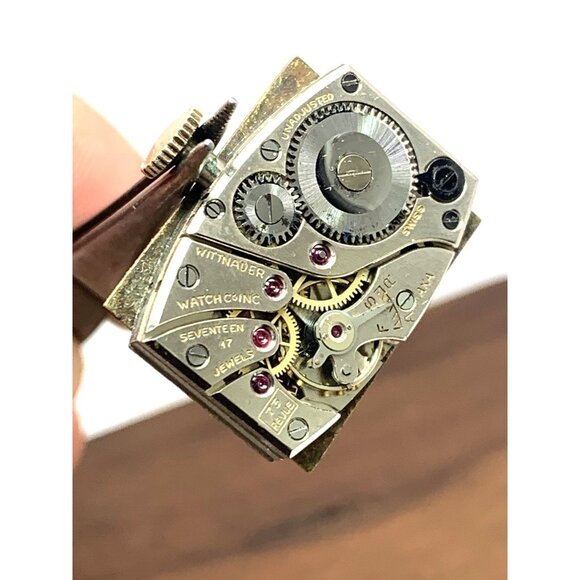 Wittnauer Revue Watch Swiss Mechanical Tank Vintage Gold Brown Leather Band 22mm - Picture 7 of 15